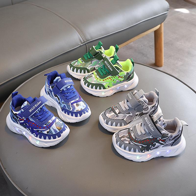 Kids' Spring 2026 Dinosaur Mesh Light-Up Sports Shoes