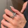 Gold Rhinestone Zirconia Flower Open Ring - Women's Luxury Adjustable Finger Ring