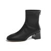 Black leather short boots, thin boots, new Martin boots, square head, medium heel, bare boots, thick heel, autumn single boots.
