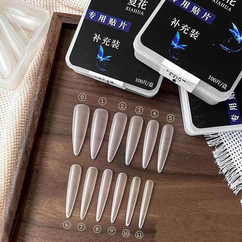 100PCS Full Cover Frosted False Long Stiletto Nail Tips Sculpted Clear Press On Artificial Fake Nails Manicure Salon Supply