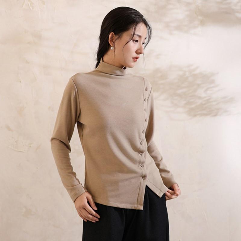 

Johnature Женские винтажные теплые футболки однотонные с полувысоким воротником осенние мягкие повседневные футболки M