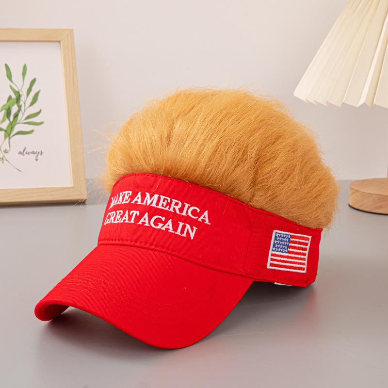 

New Wig baseball cap wide edged red embroidered duckbill cap fashionable yellow wig all season sun hat party decoration props