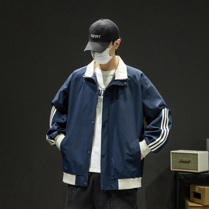 

Spring and Autumn New Men s Three-Bar Jacket Men s Jacket Outdoor Sports Loose Comfortable Jacket Ins M