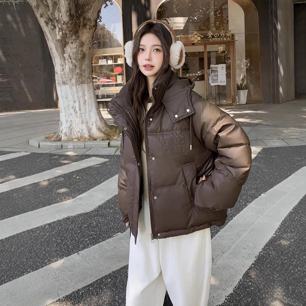 Wash-free PU Leather Labeling Short Down Cotton-padded Jacket Women's Winter New Bread Clothes Short Padded Coat