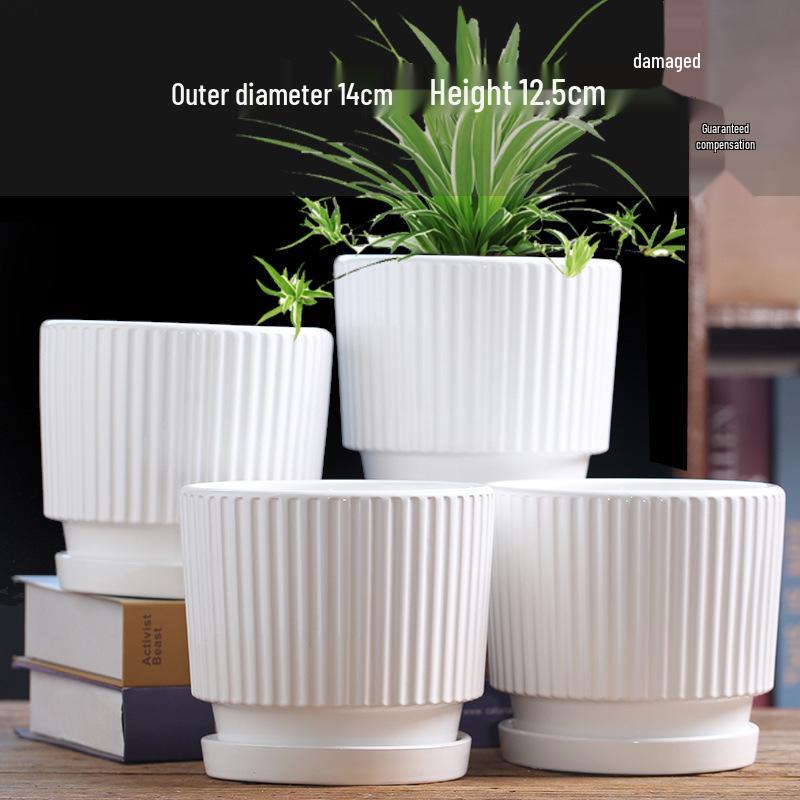 Elegant White Ceramic Flower Pot with Tray - Ideal for Ivy, Spider Plants, and Succulents