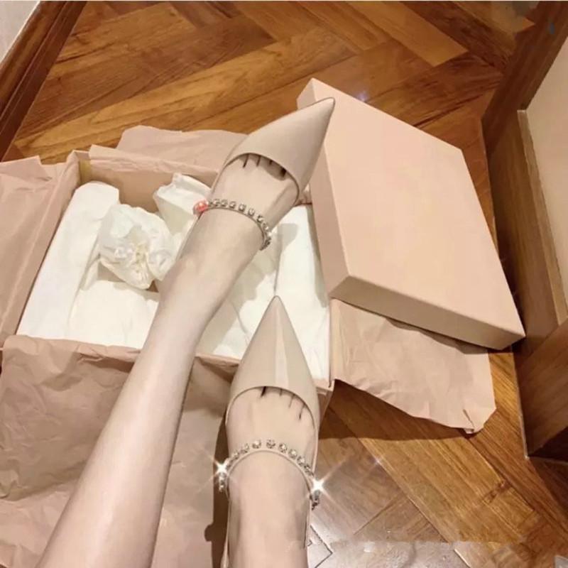 Fashion Pointy Rhinester Nude Sandals For Women 2025 Summer Fine Heel Patent Leather French Fairy Style High Heel Single Shoes