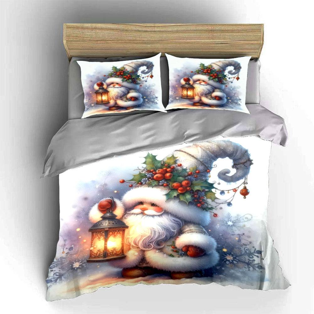 Christmas Santa with Lantern Bedding Duvet Cover Set (1*Duvet Cover 2*Pillowcases, Without Duvet Insert)
