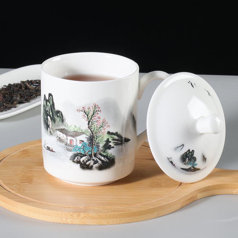 Jingdezhen Ceramic Tea Cup with Lid - Large Capacity for Office & Meetings