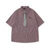 Japanese Retro Simple Plaid Short-sleeved Shirt Summer New Floral Tie Accessories Loose Casual Shirt for Men and Women