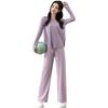 Women's Summer Casual Sportswear Set: 2024 Loose Long Sleeve Yoga Top with Sun Protection and Ice Silk Straight-Leg Pants
