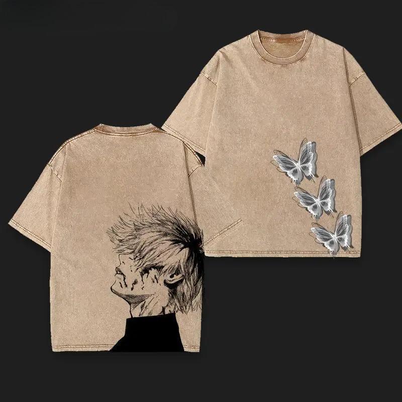 Anime Tokyo Ghoul Kaneki Ken Graphic T Shirt Men Women Casual Clothing Oversized Tshirt Washed Cotton Tee Harajuku Male T-shirt