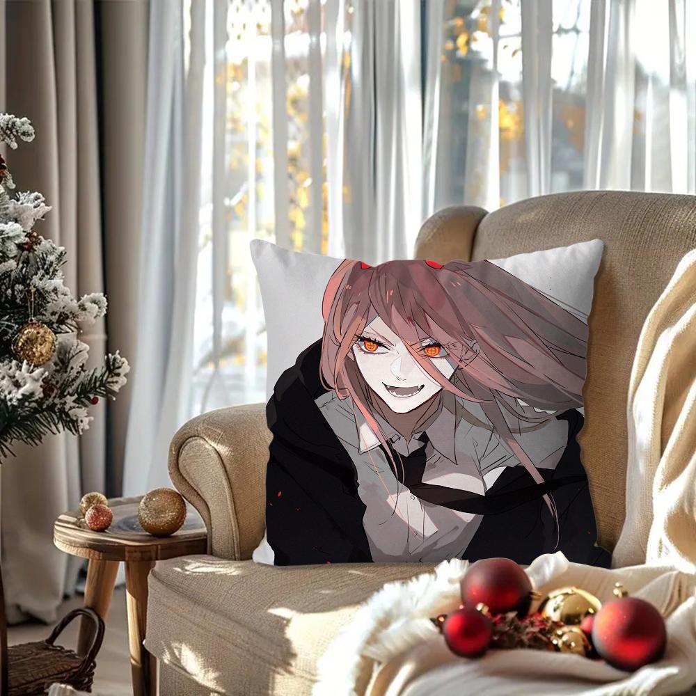 Power Animation Chainsaw Man Pillow Case SquarePillow Bedroom Sofa Leisure Comfort Cushion Car Living Room Home Decoration 40X40