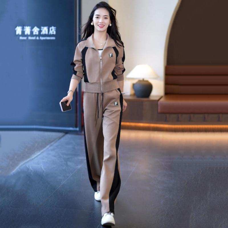 

Элегантный спортивный костюм с длинным рукавом, женский, новый 2024, весна-осень, для миниатюрных, омолаживающий, повседневный комплект из 2 предметов 2XL