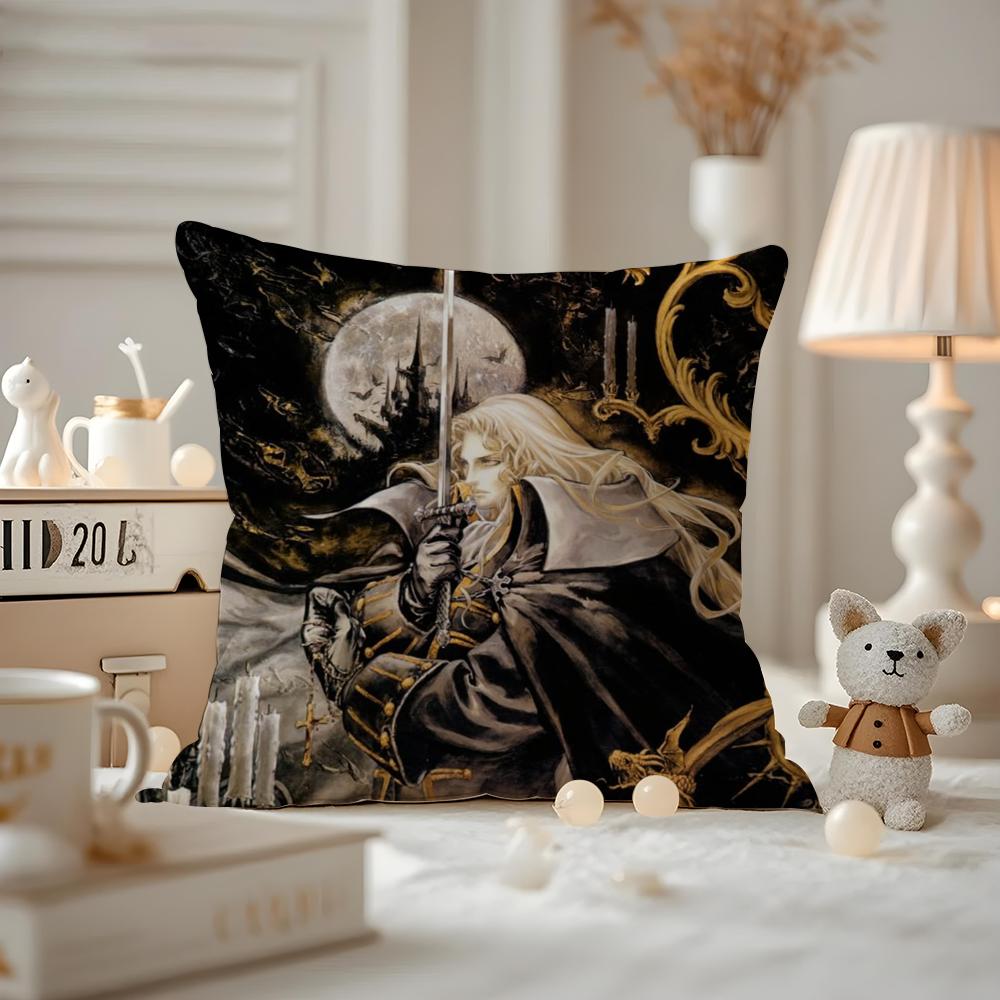 Anime C-Castlevania Cushion Cover Anti-dustmite Pillowcase Invisible Zipper Silky Short Plush Sofa Cushion Cover
