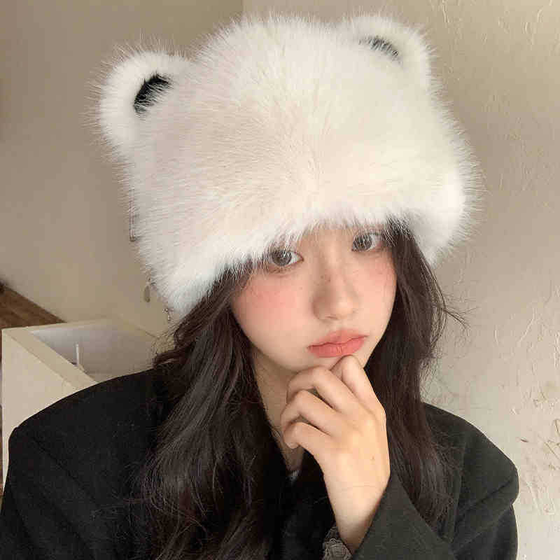 Women S Cute Bear Ear Plush Hat Winter Warm Ear Protection Hat