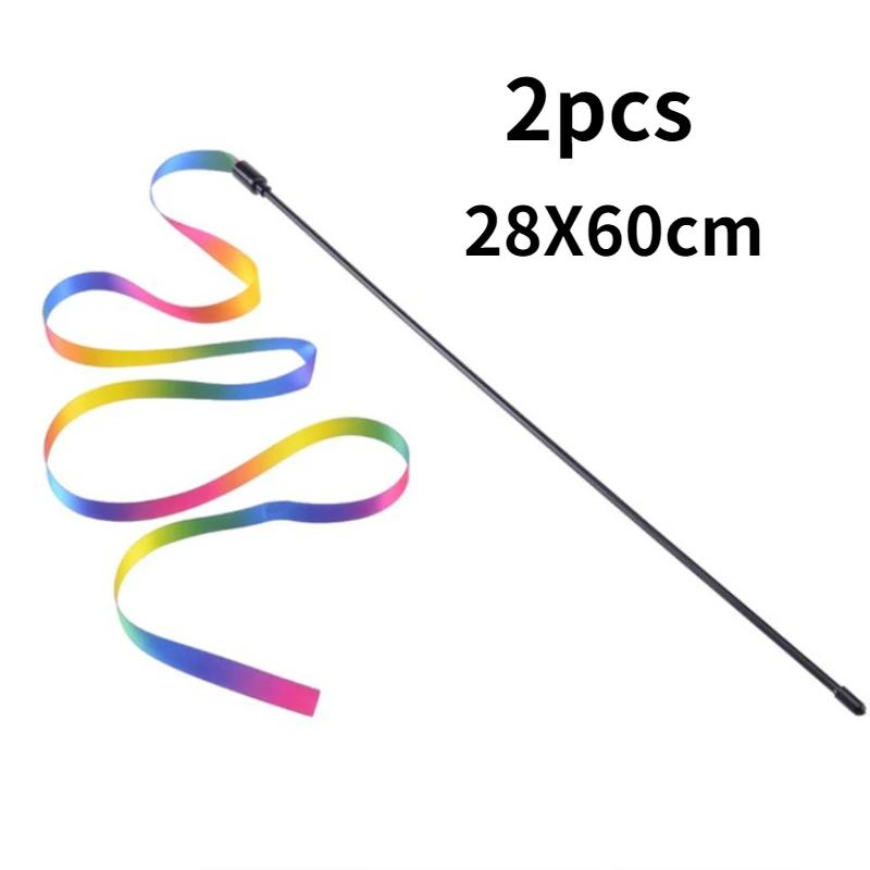 2PCS Pet Cat Toys Cute Funny Rainbow Strips Stick Cat Teaser Wand  Pet Toys for Cats Interactive Toys Cat Supplies Pet Products