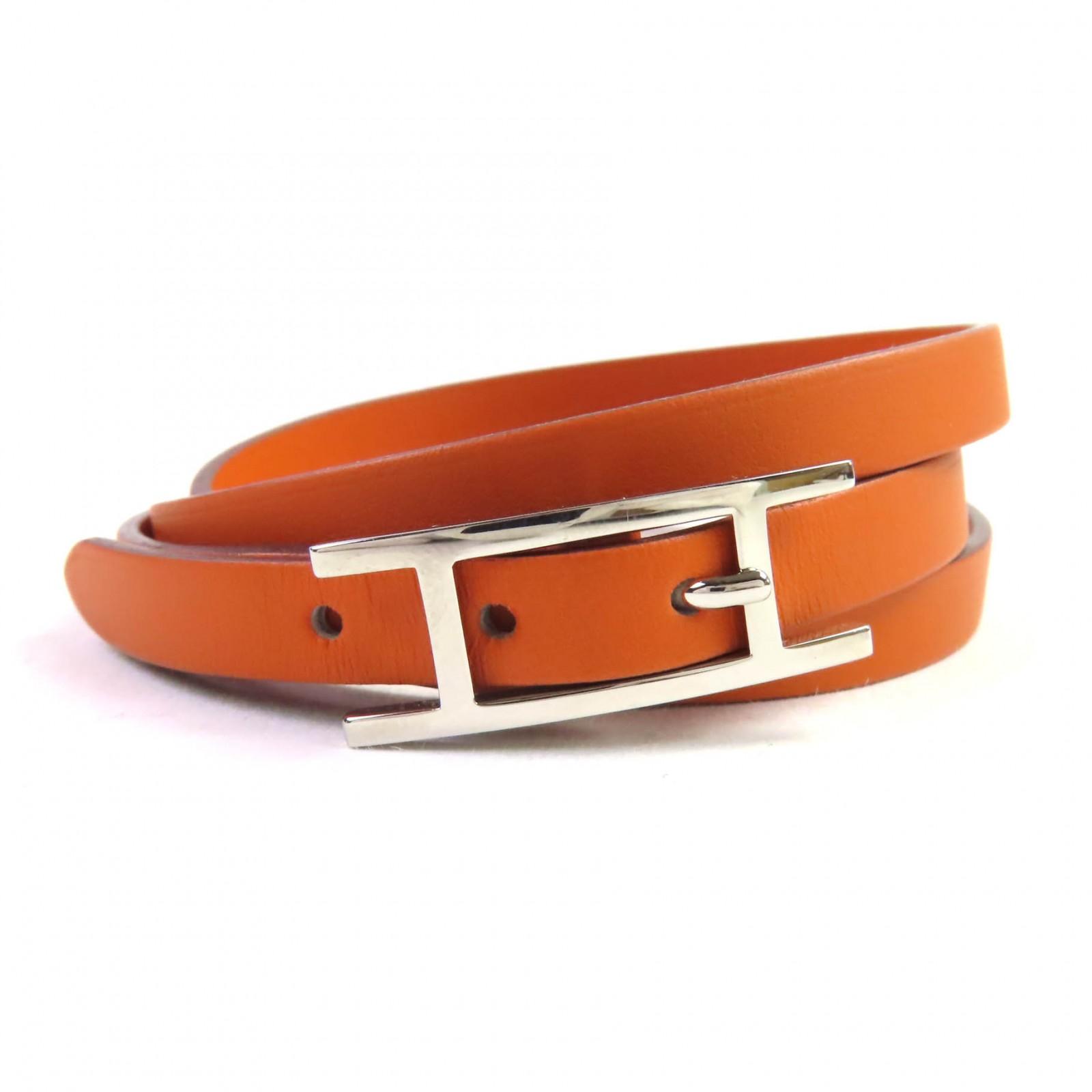 

HERMES bracelet Appi 3 H logo leather bracelet, 3 rows Orange leather Women Used