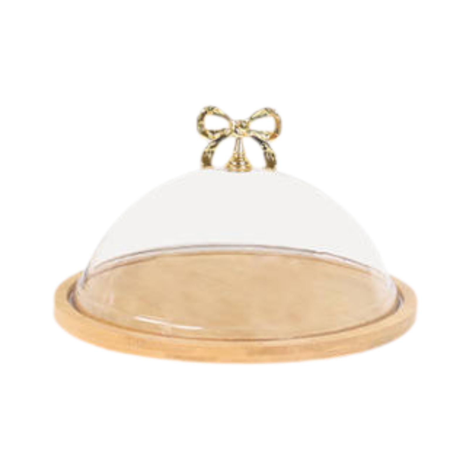 Bamboo Cake Stand with Dome Cake Diaplay Plate Holder Dessert Tray Pastry