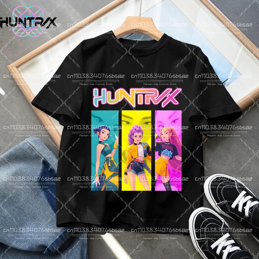 2026 New KPop Demon Hunters Cartoon Print Kids T-shirts Summer Short Sleeve Tees Boys and Girls Clothes Casual Tops