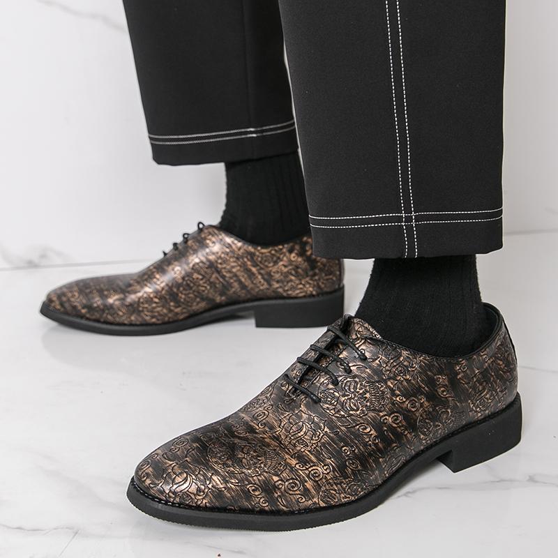 Men Derbys Oxford Skull Print Personality Nightclub Leather Shoes Men's Tuxedo Wedding Blazers Saddle Dance Shoes Plus Size