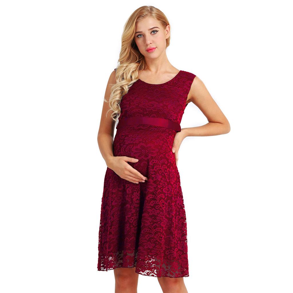 Elegant Women Maternity Floral Lace Overlay Sleeveless Baby Shower
