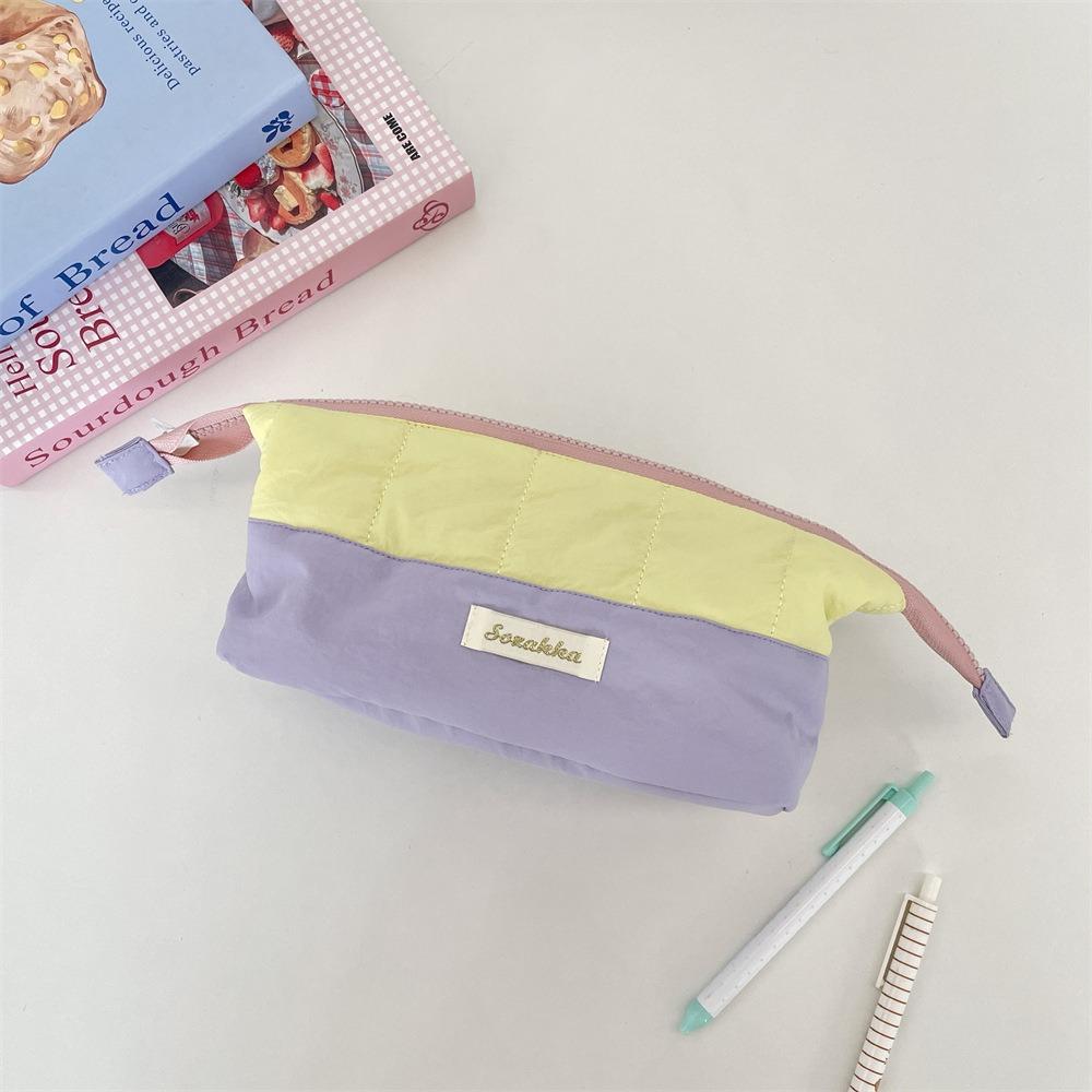 Colorblock Cute Makeup Bag Zipper Pencil Case Casual Stationery Bag Student