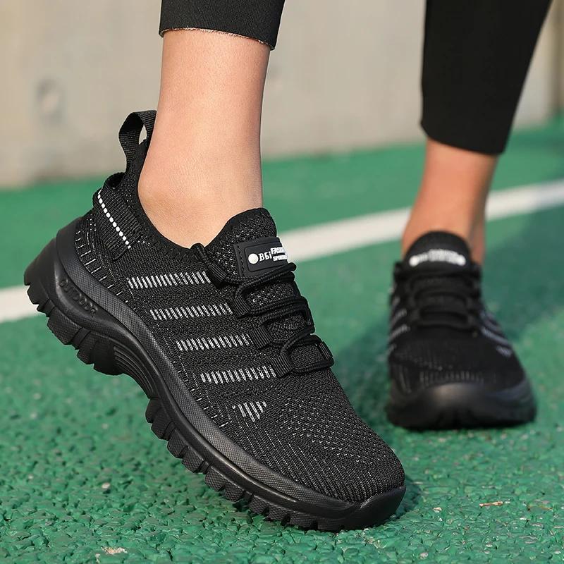 

Women s Fashionable Flat Shoes Mesh Breathable Lace Up Casual Shoes Lightweight Size 36-46 Couple s Fashionable Running Shoes 36 чорний