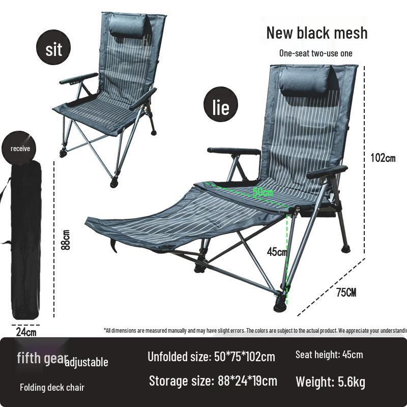 Portable High-Back Folding Outdoor Lounger with Armrests and Added Cotton - Ideal for Camping, Beach, Lunch Breaks, and Sea Dog Relaxation.
