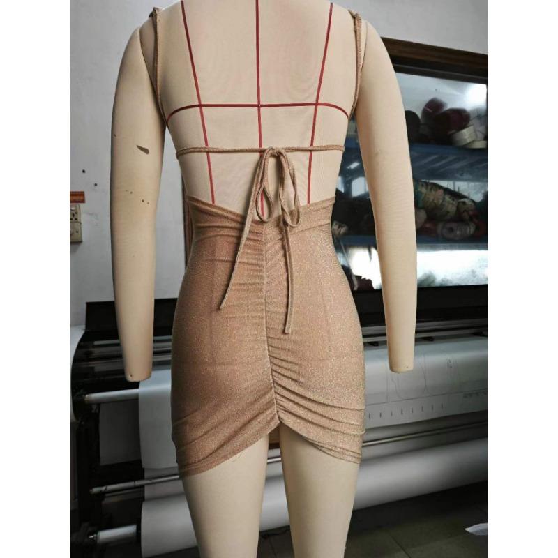 Dámské letní třpytivé sexy klubové krátké šaty s batohem a třpytivým popruhem