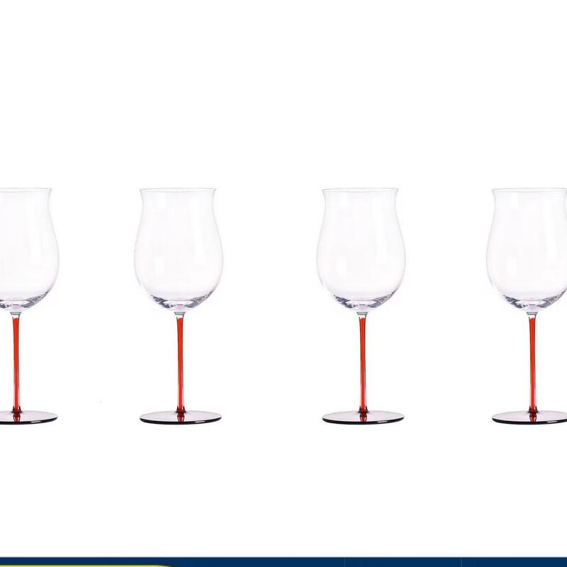 Tulip Red Wine Glasses with Black Bow Tie Stem, Set of 4