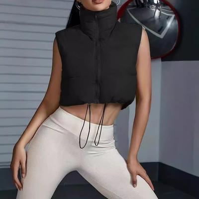 New Autumn And Winter Women's Wish Down Cotton Vest Short Stand Collar Drawstring Versatile And Fashionable