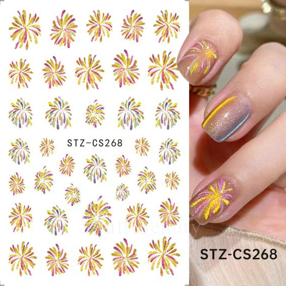 Nail Art Stickers, Japanese Romantic Laser Magic Gold And Silver Fireworks Bloom Adhesive Nail Stickers