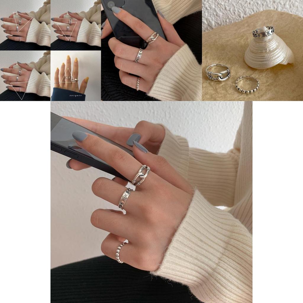 Korean Ins Style Minimalist Chain Design S925 Silver Geometric Ring For Women