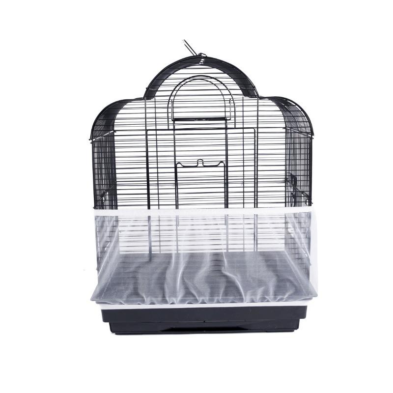White Nylon Mesh Bird Cage Cover, Breathable Cage Skirt with Anti-Spill Feeding Guard for Pet Birds, Aviaries & Coops