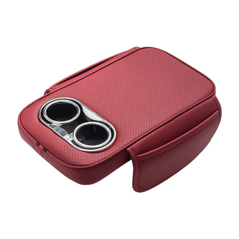 Multifunctional Leather Car Armrest Pad with Storage, Cup Holder, and Protective Cover