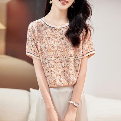 Seiden-T-Shirt Damen neu bedrucktes kurzärmeliges Mode-Maulbeerseiden-T-Shirt Top