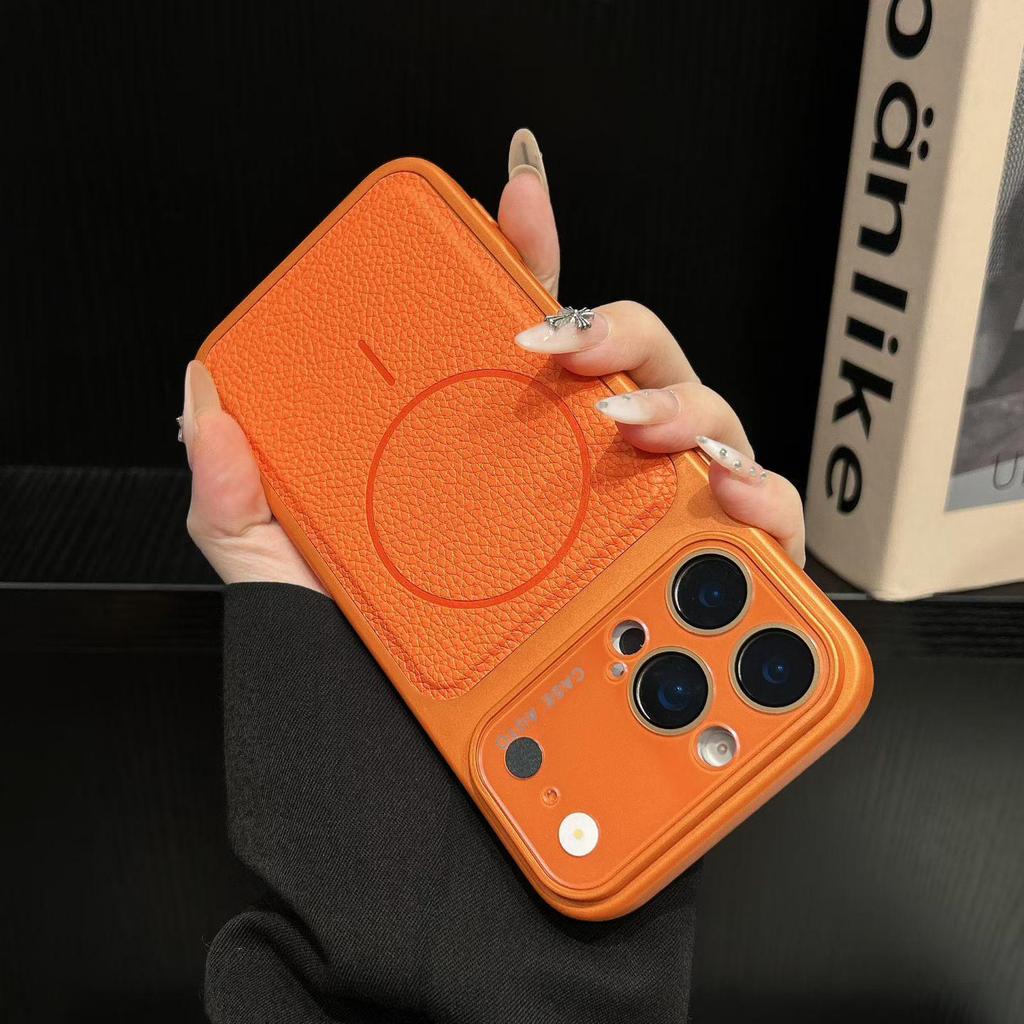 iPhone 17 Pro Max Case - Large Window, Lychee Pattern, Magnetic Suction, Leather Texture, Full Coverage
