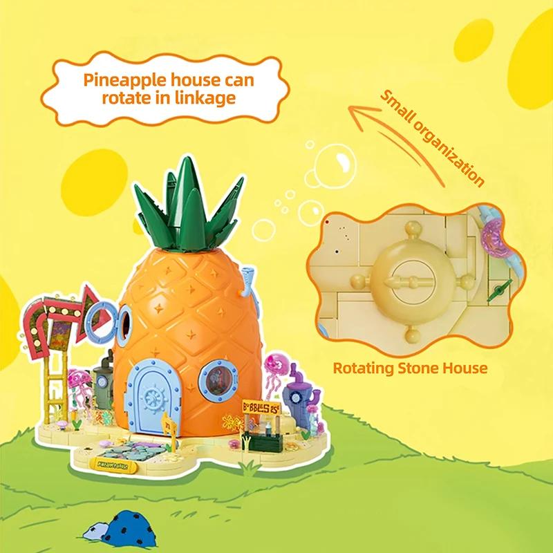 SpongeBob SquarePants Building Blocks Pineapple House Krabby Patty Restaurant Model Bricks Set Desktop Ornaments Kids Toys Gifts