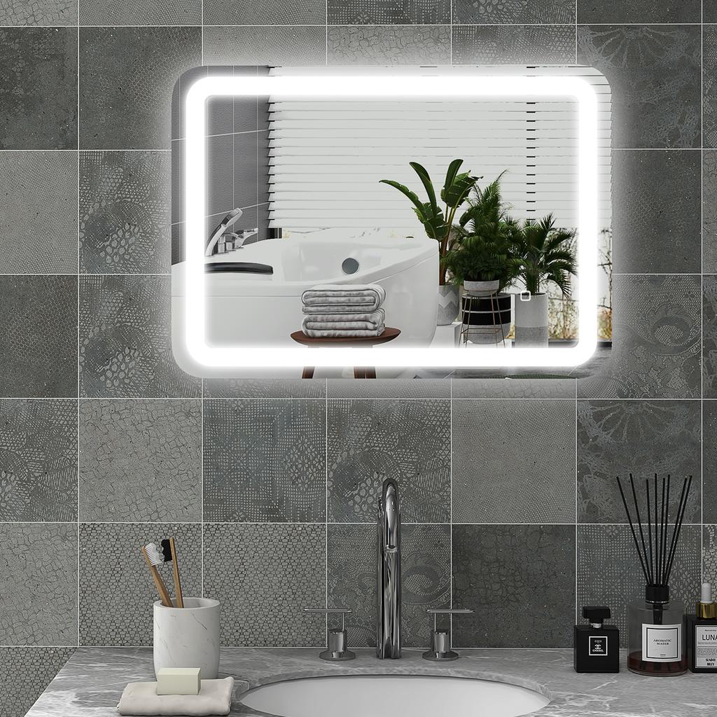 Bathroom Mirror, Illuminated, Touch Control, Anti-Fog, Dimmable, 3 Light Colors, 50x70, Silver