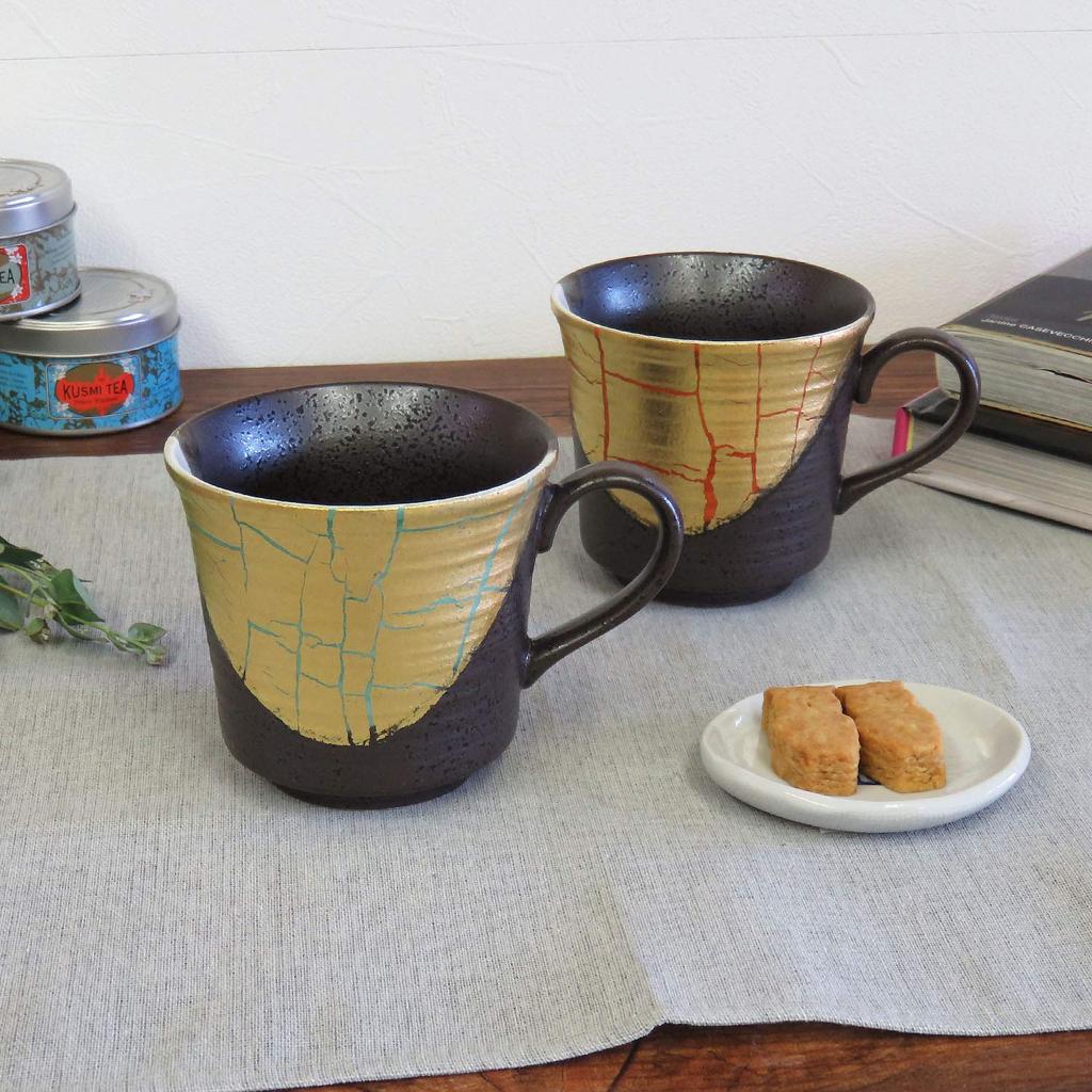 Waza No Kura Stylish Kutani Ware Pair Mug Gold Leaf Luxury Brand Tableware Wedding Gift Present