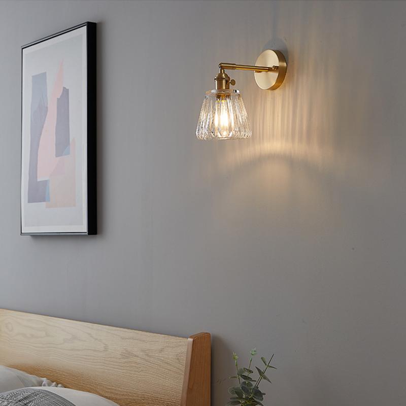 Nordic modern simple light luxury brass glass wall lamp Japanese retro living room bedroom headboard bathroom mirror headlight