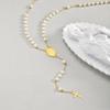 Holy Cross Rosary Virgin Necklaces Y-shaped, Women's Imitation Pearl Beaded Saint Benedict Necklace,Stainless Steel Jewelry Gift