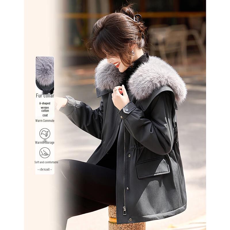 

Женское зимнее пальто А-силуэта Sishui Nianhua с воротником из искусственного меха L