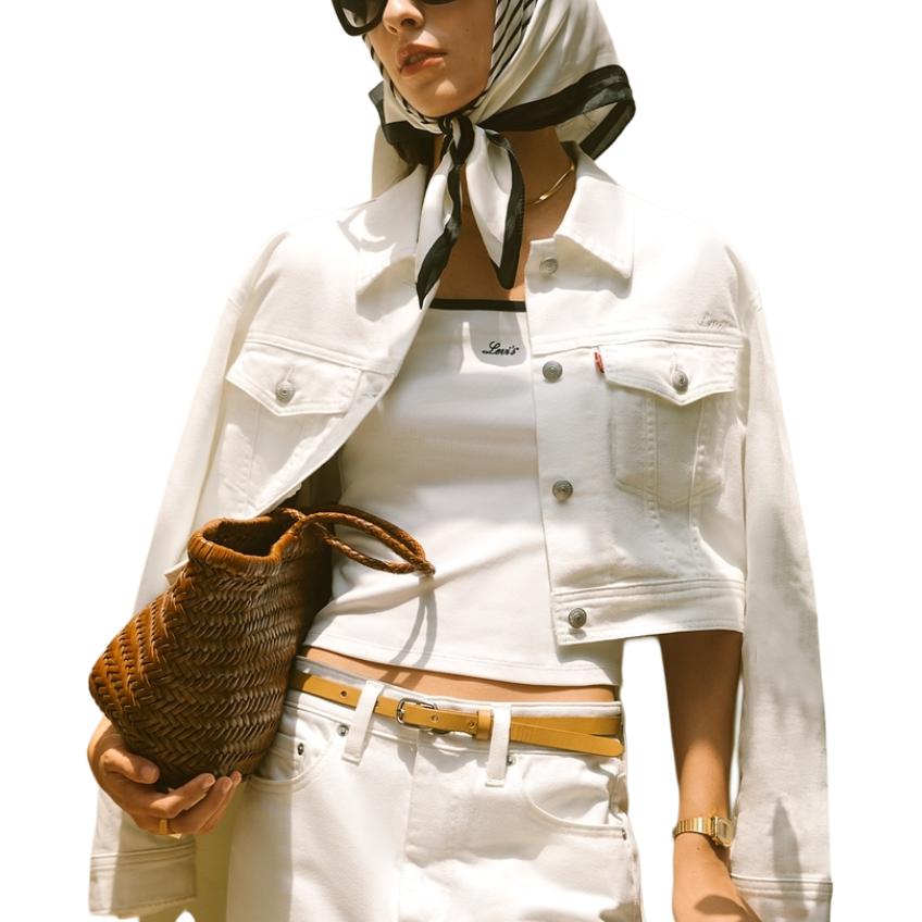 Levis SS24 Summer Collection Solid Color Short Button-Up Denim Jacket Women Jackets White 001C7-0002
