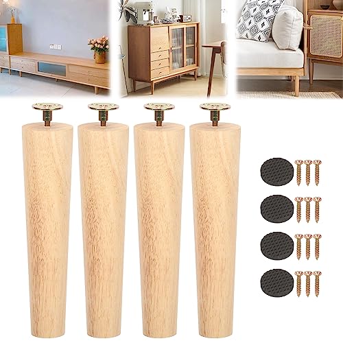 

aleawol Set of 4 25cm Wooden Sofa Legs, M8 Compatible, Replacement Furniture Legs, Heavy-Duty Cone-Shaped Support Legs, Non-Slip Mats, Bolts Included,
