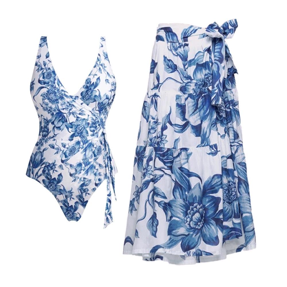 1011 European and American Bikini New Blue Flower Vacation Split Swimsuit Set Female Explosion 19111 No