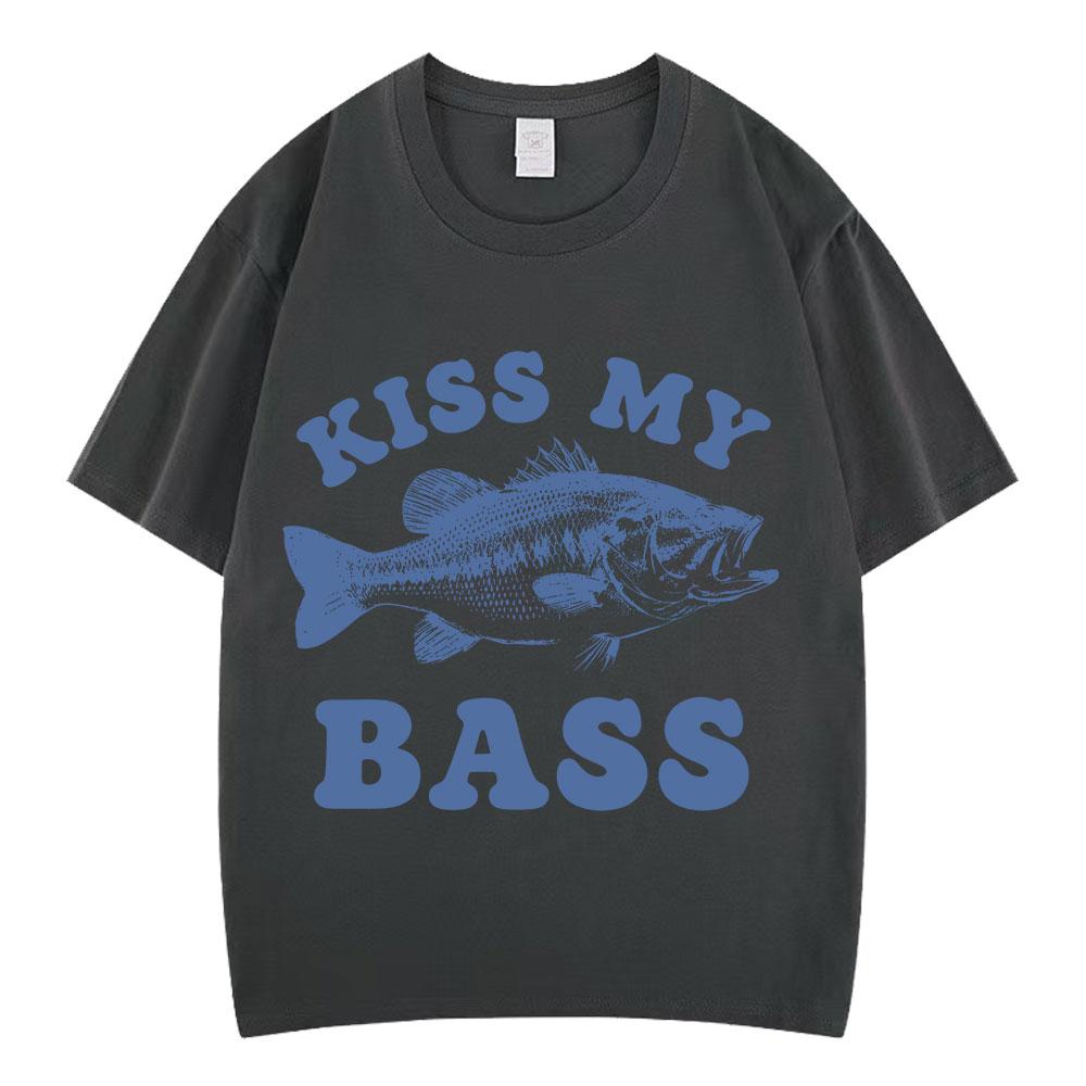 Retro Fishing T Shirt Kiss My Bass Funny Meme Tshirt Unisex Unisex Fashion Clothing T Shirt Summer Cotton Casual Tshirts Streetwear
