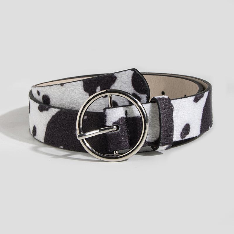 New Animal Pattern Belt Simple Decorative Cow Pattern Retro Women Round Pin Buckle Casual Jeans Belt