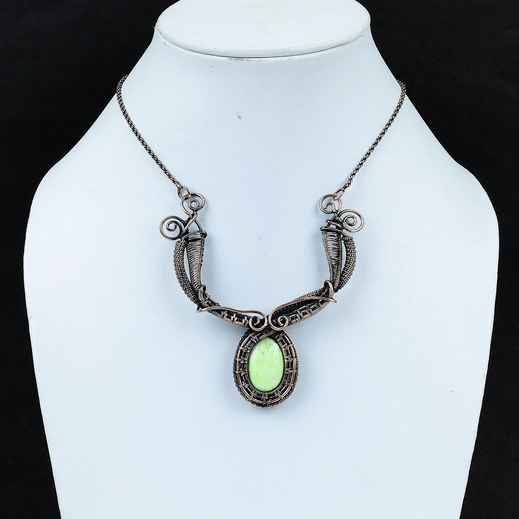 Lemon Chrysoprase Necklace Copper Wire Wrapped Necklace Handmade Necklace Lemon Chrysoprase Copper Jewelry Gemstone Necklace Engagement Gift