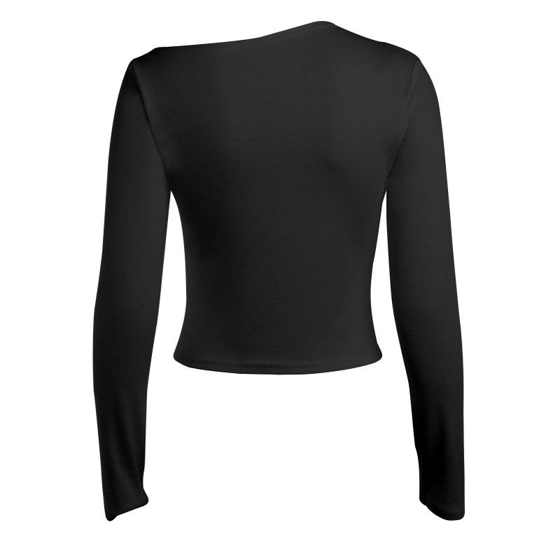 New INS Autumn/Winter Solid Color Asymmetrical Ruched Long Sleeve Slimming T-shirt Base Layer